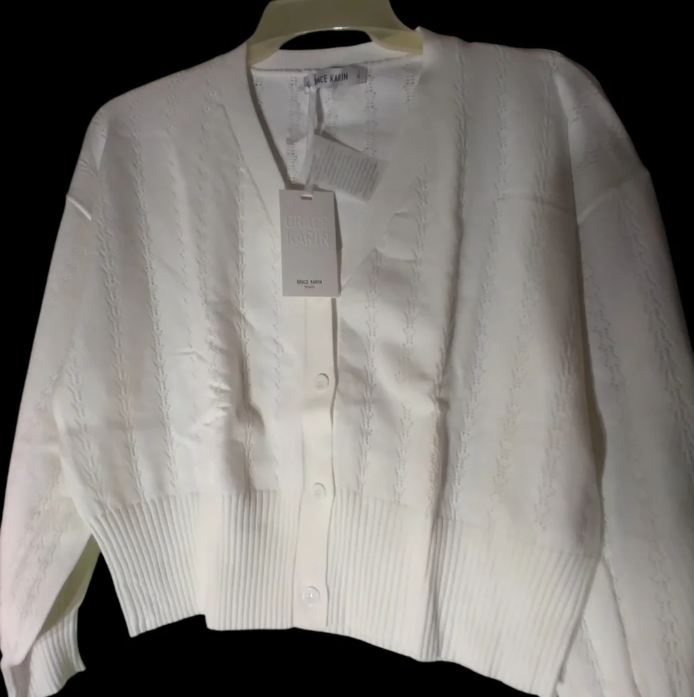 NWT Grace Karin white button down crop sweater XL - Picture 3 of 13